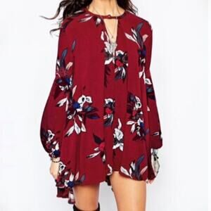 Free People Electric Orchid Tree Swing Tunic Dress Red SP Boho Peasant Festival